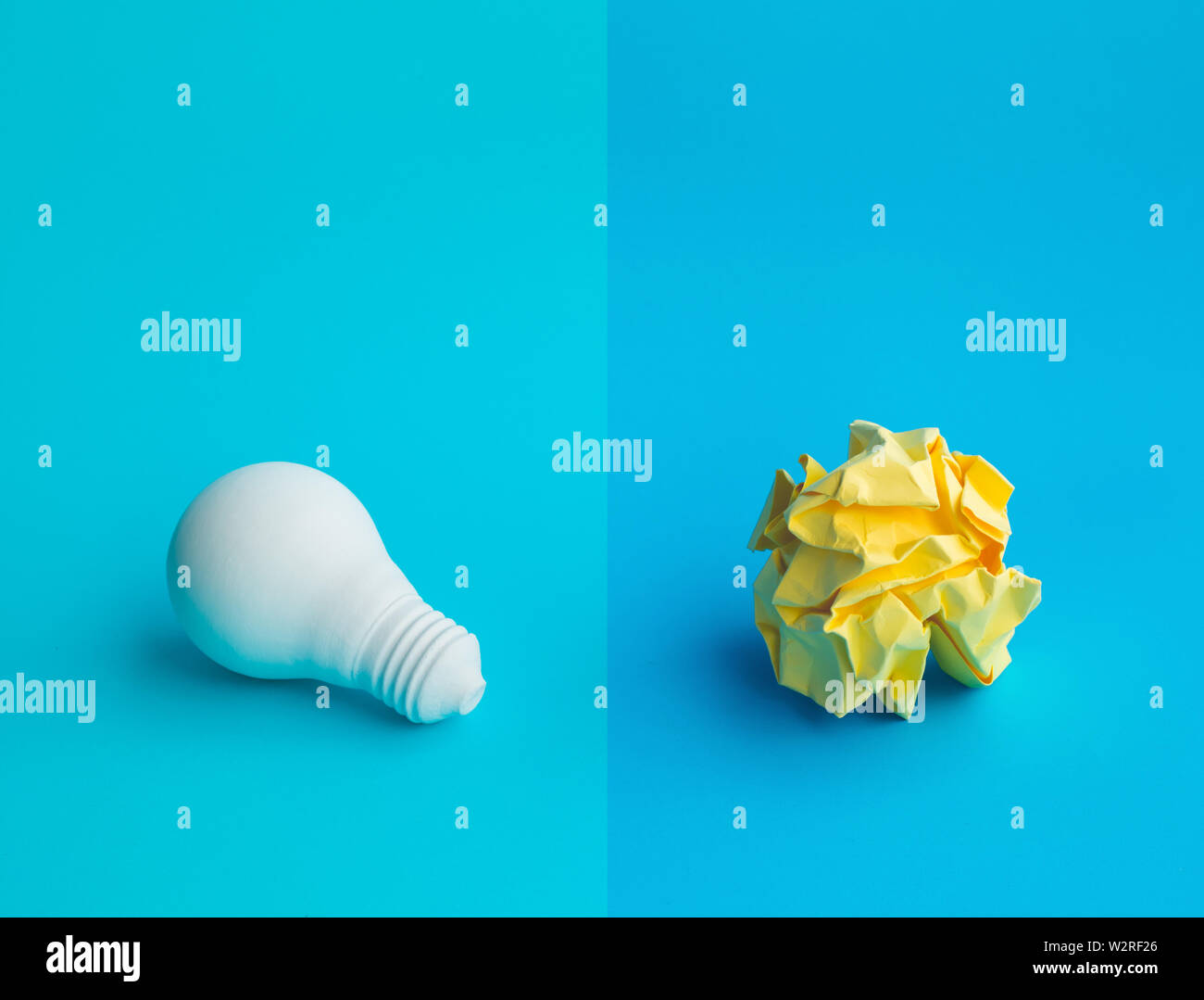 Idea and creativity concepts with paper crumpled ball and light bulb.Think of box.Business competition.Direction to success.Performance of human conte Stock Photo