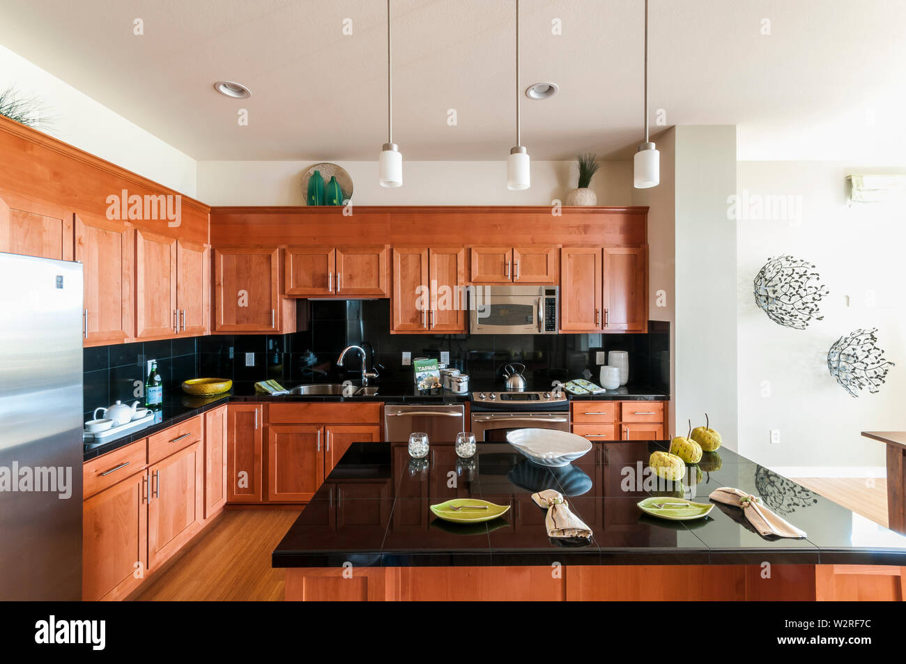 Luxury studio condominium or apartment kitchen and dining area Stock ...