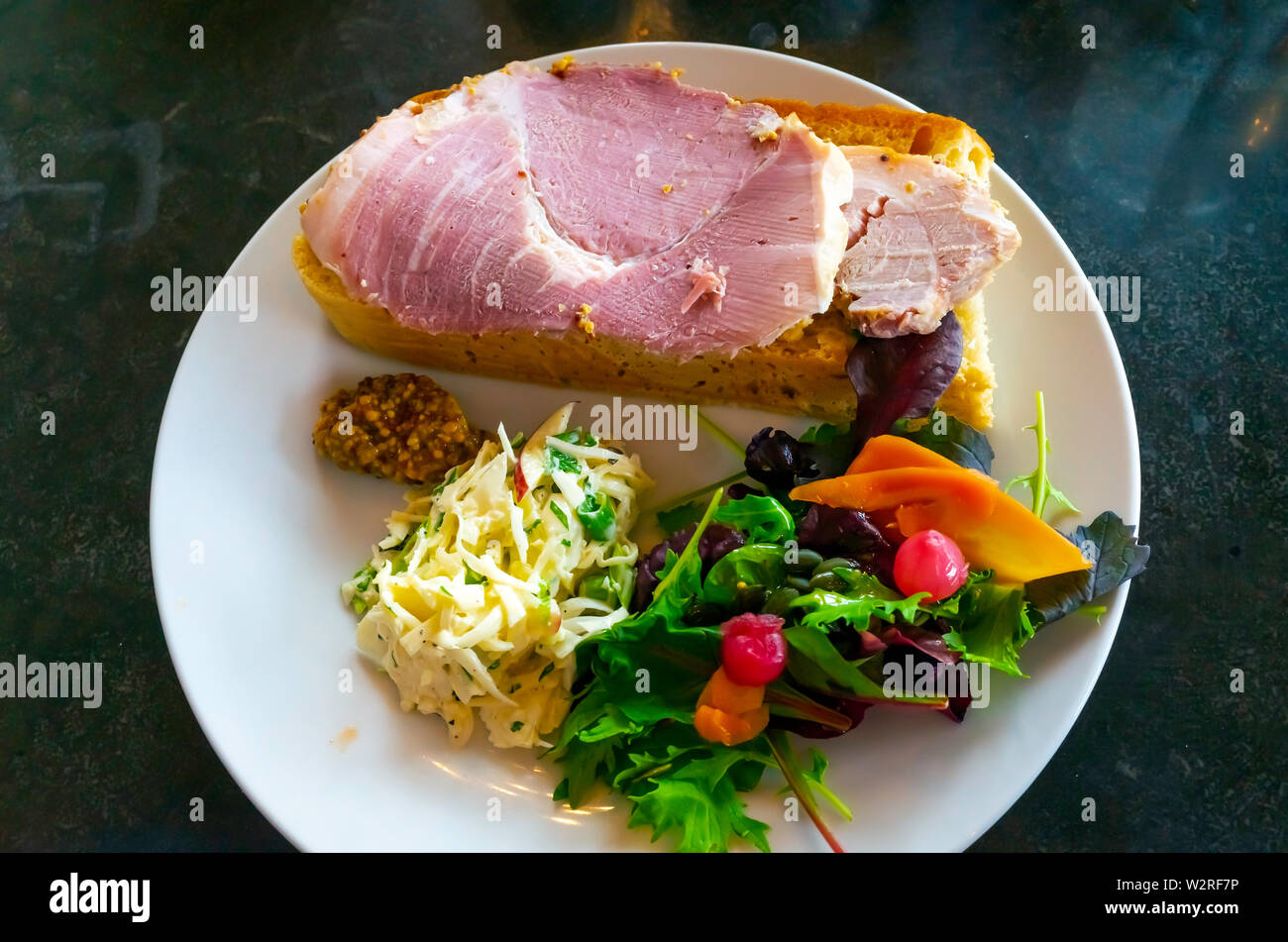 Café lunch Molasses thick cut Roast ham open sandwich with Wholegrain