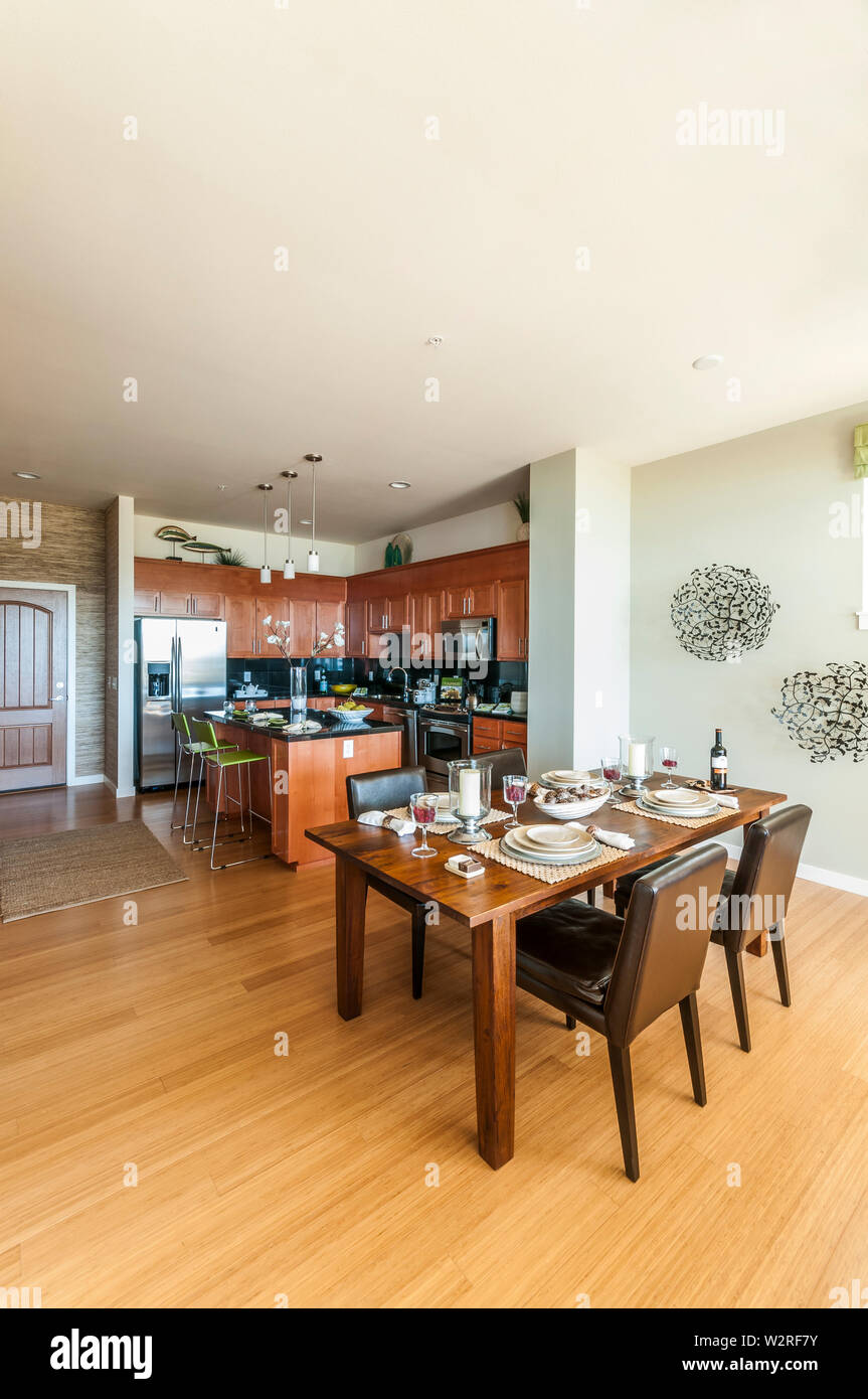 Luxury studio condominium or apartment kitchen and dining area Stock ...
