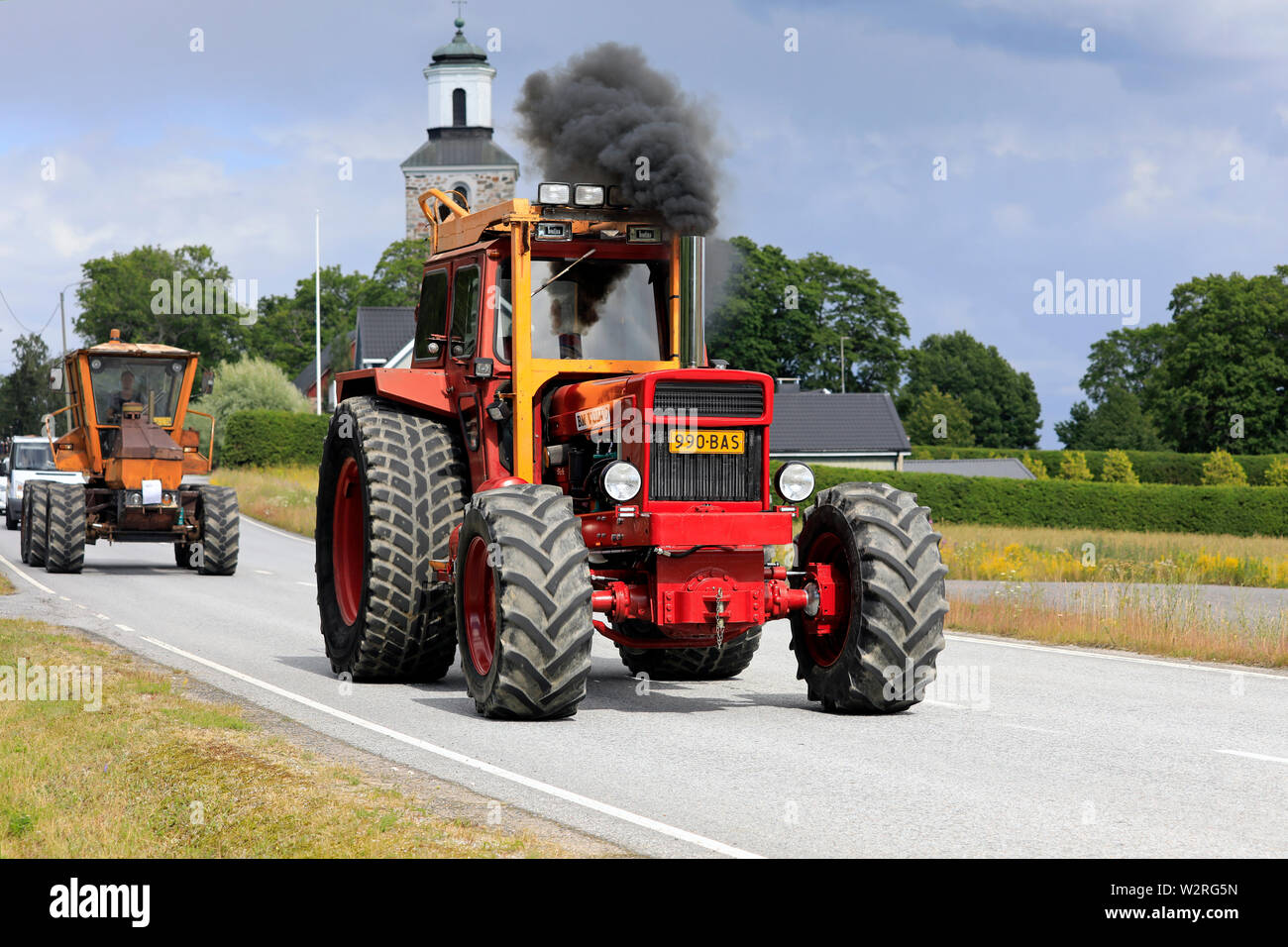 Kimito, Finland. July 6, 2019. Volvo BM tractor on Kimito Tractorkavalkad, Tractor Cavalcade, annual vintage tractor show and parade through community Stock Photo