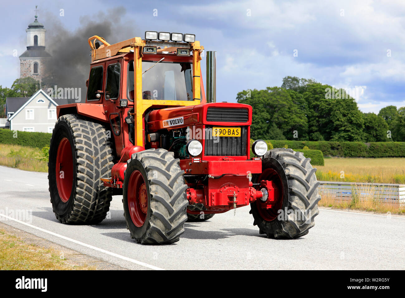 Kimito, Finland. July 6, 2019. Volvo BM 814 tractor on Kimito Tractorkavalkad, Tractor Cavalcade