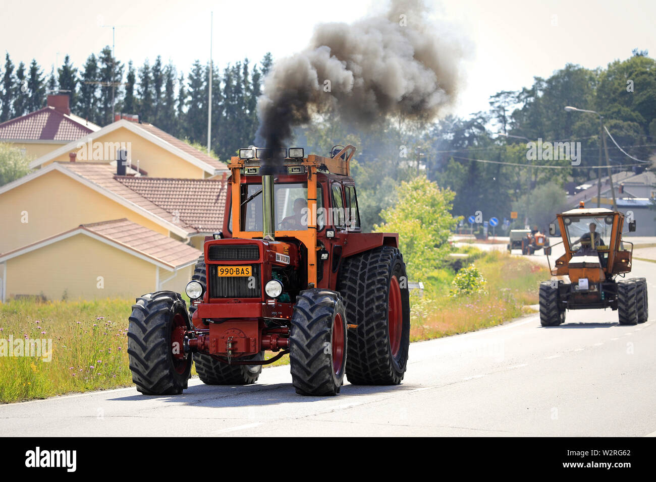 Kimito, Finland. July 6, 2019. Volvo BM tractor on Kimito Tractorkavalkad, Tractor Cavalcade, annual vintage tractor show and parade through community Stock Photo