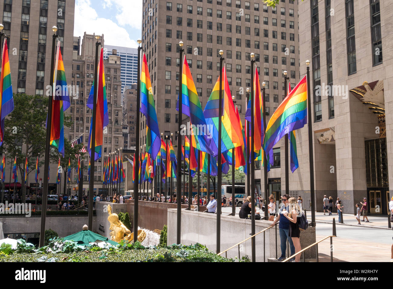 Rainbow color flags celebrate WorldPride at Rockefeller Center Plaza ...