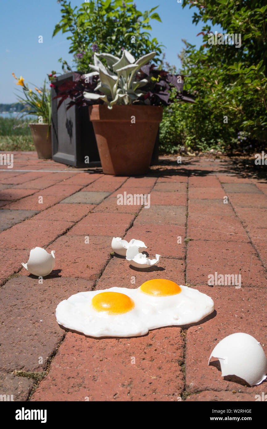 The expression 'it's hot enough to fry eggs on a sidewalk' is used during a heatwave, USA Stock Photo