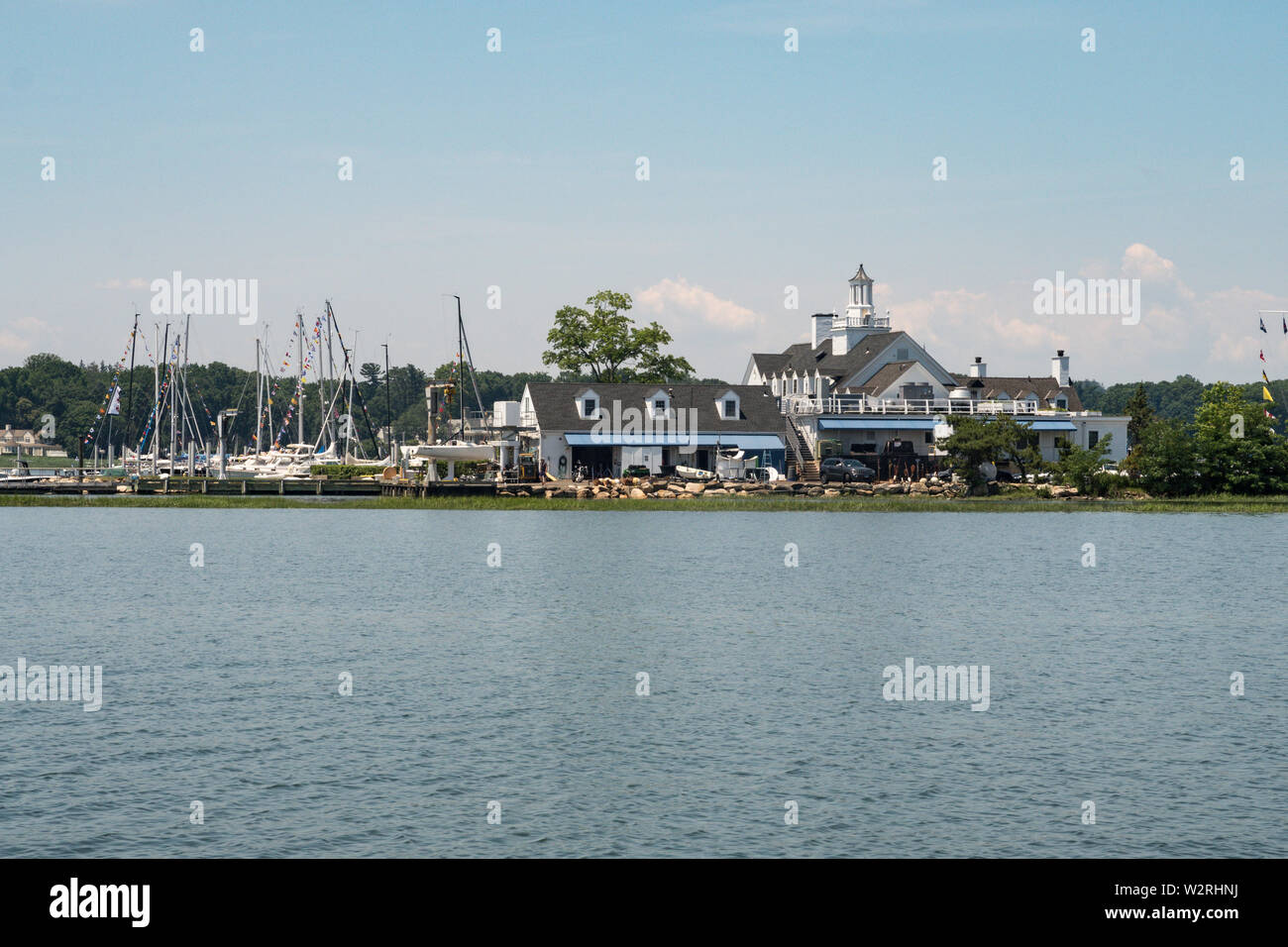 Riverside Yacht Club on the Long Island Sound, Connecticut, USA Stock Photo