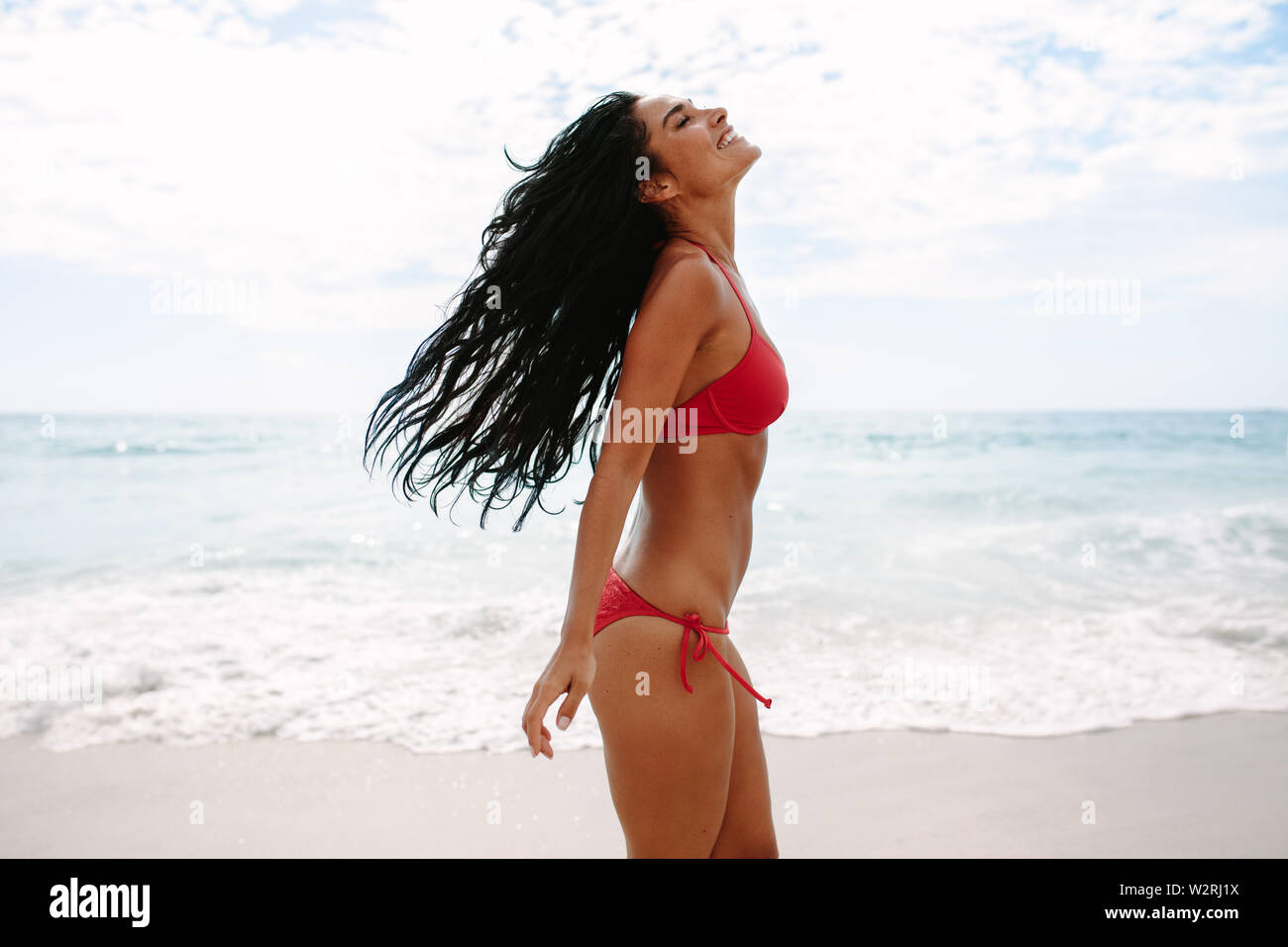 Pretty Fitness Bikini Swimsuit Model! Beautiful Long Hair …