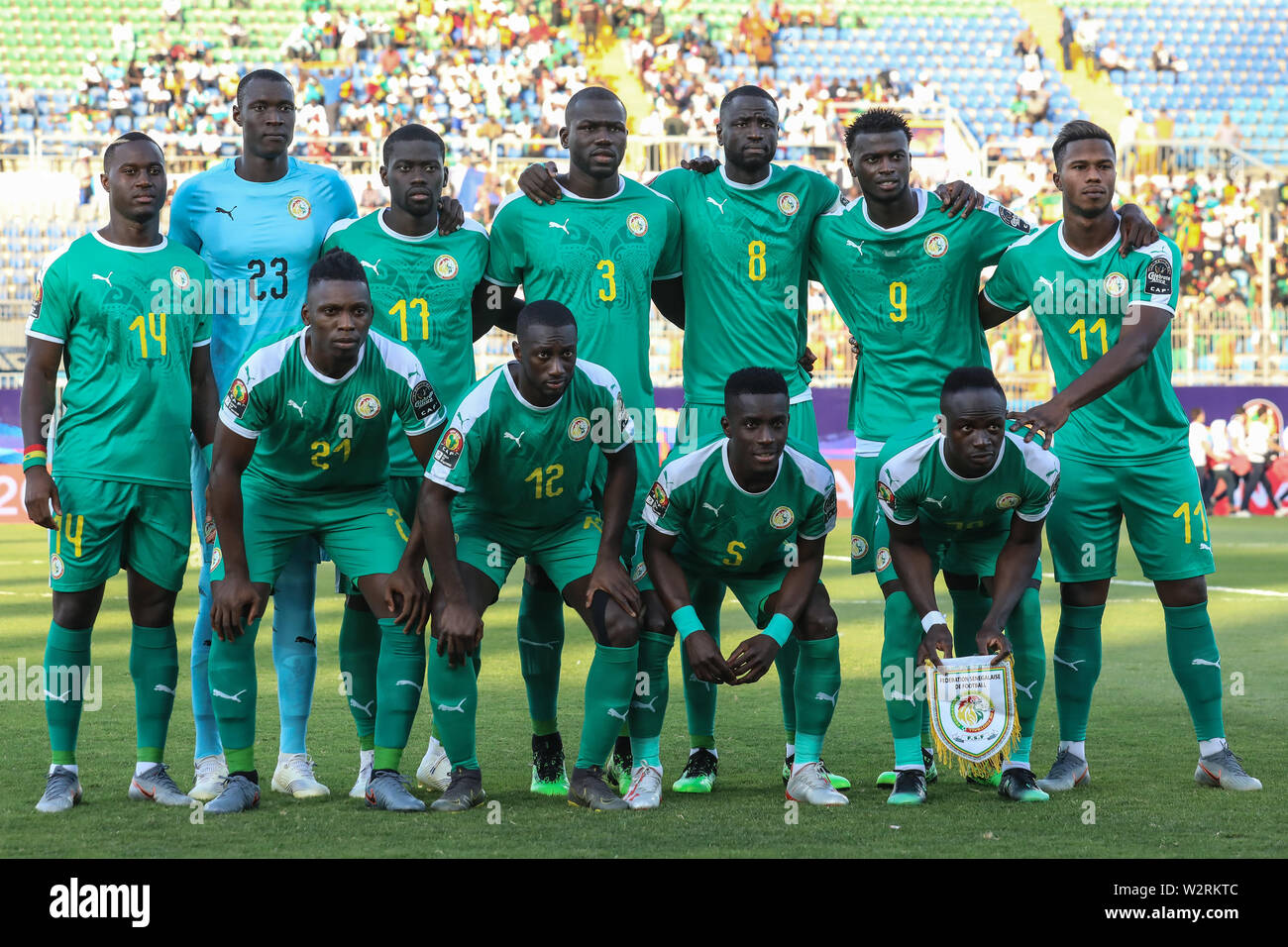 Cairo, Egypt. 10th July, 2019. Senegal players pose for the team photo