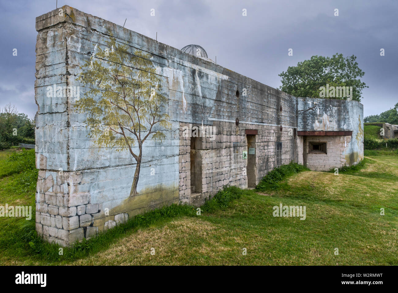 Camouflage painting on rear of gun casemate / artillery bunker of WWII