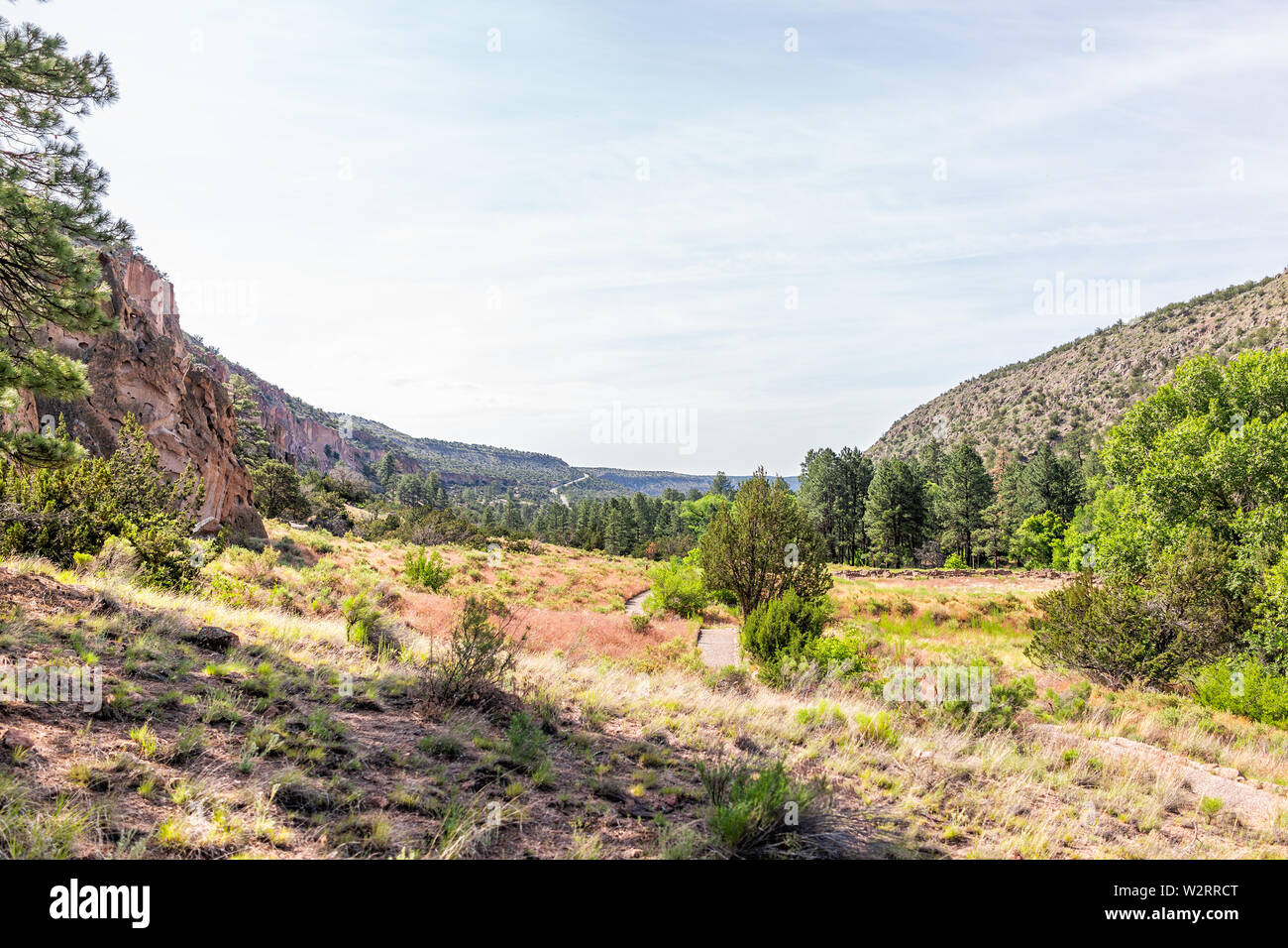 Park landscape view from Main Loop trail path in Bandelier National Monument in New Mexico Stock Photo