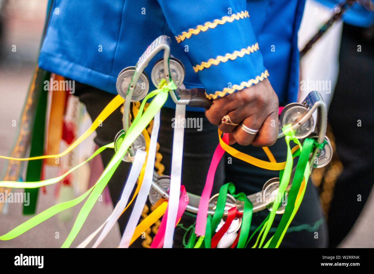 'Congada' dance groups and music at the street party of the Black Men's Rosary Church. Penha, Sao Paulo, Brazil. June 2019 Stock Photo