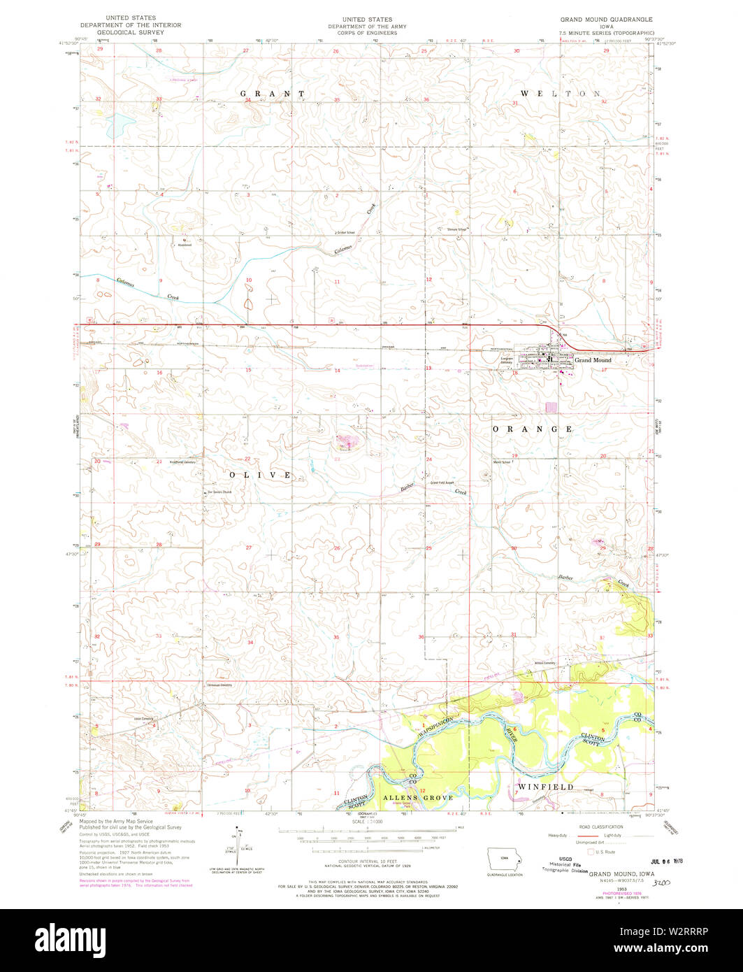 USGS TOPO Maps Iowa IA Grand Mound 174743 1953 24000 Restoration Stock Photo