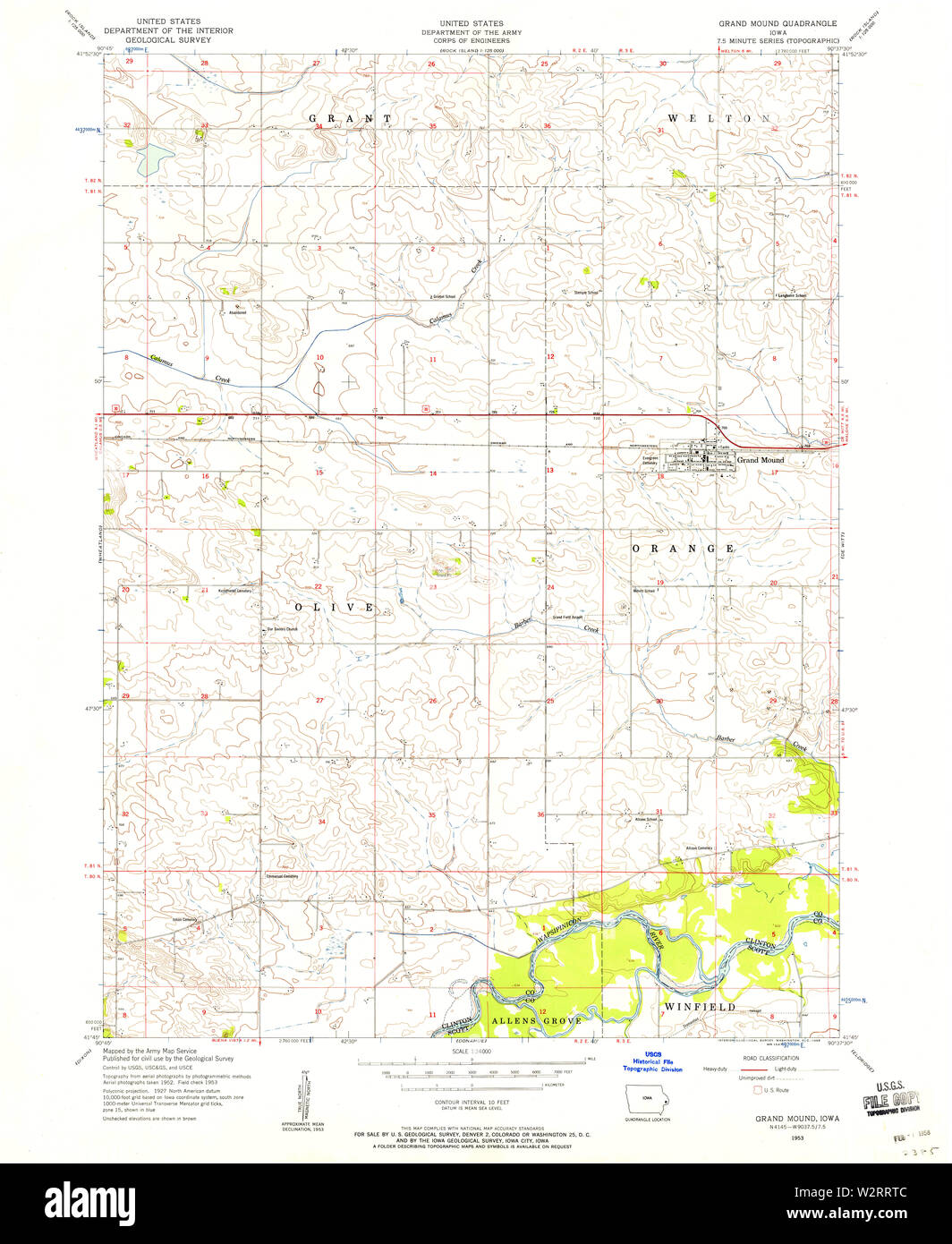 USGS TOPO Maps Iowa IA Grand Mound 174742 1953 24000 Restoration Stock Photo