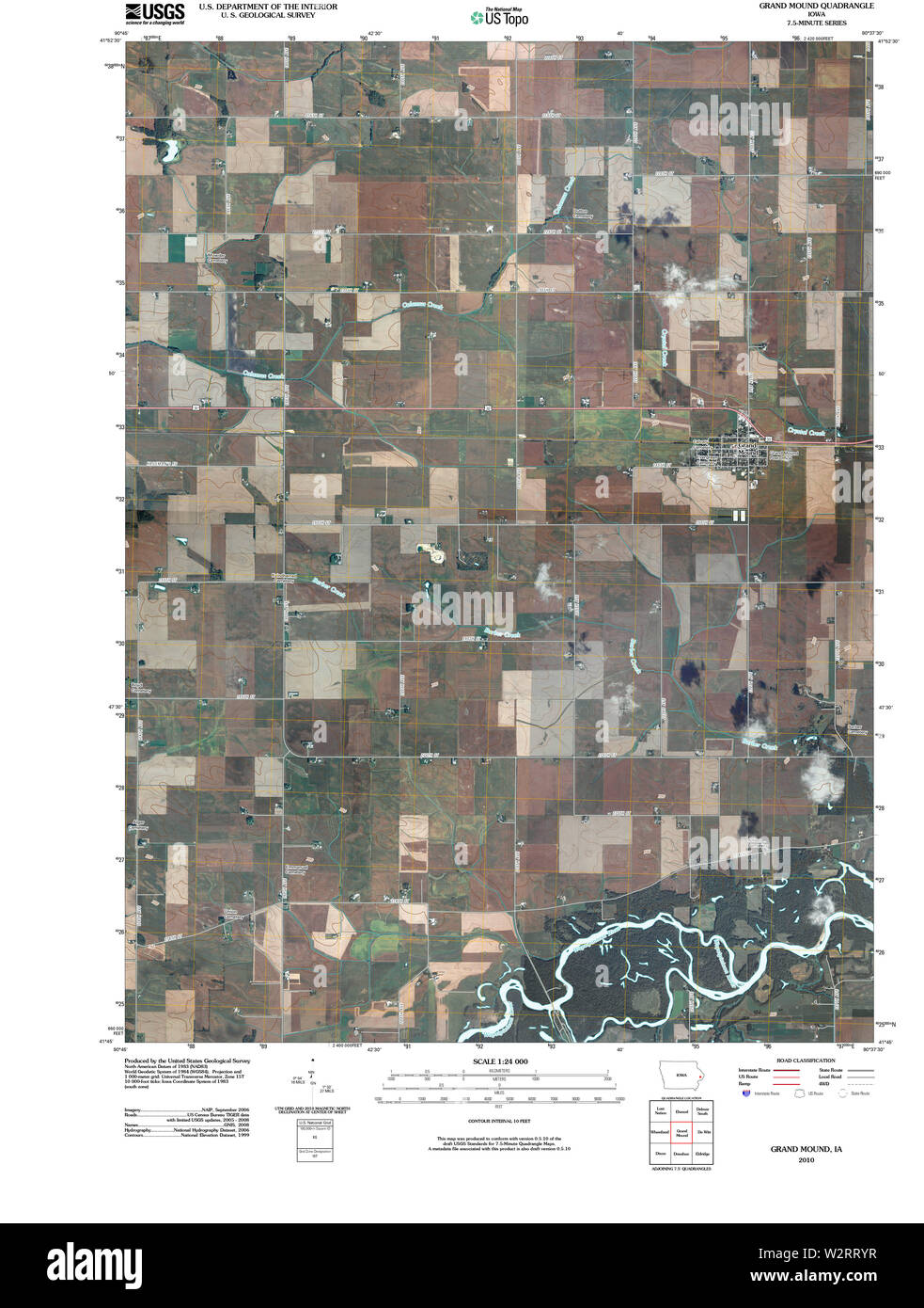 USGS TOPO Maps Iowa IA Grand Mound 20100428 TM Restoration Stock Photo