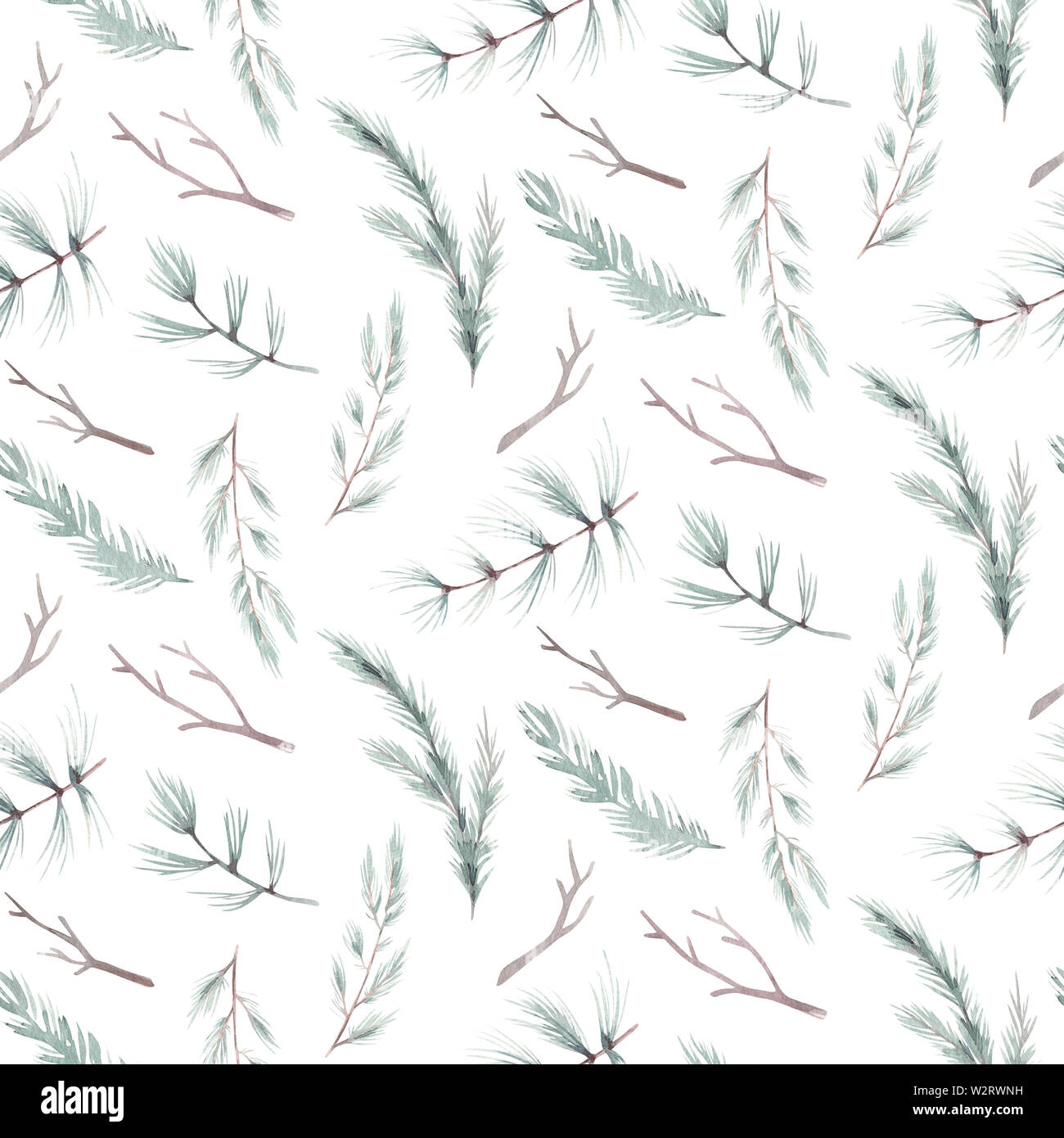 Seamless floral pattern with watercolor blue branches with leaves, hand ...