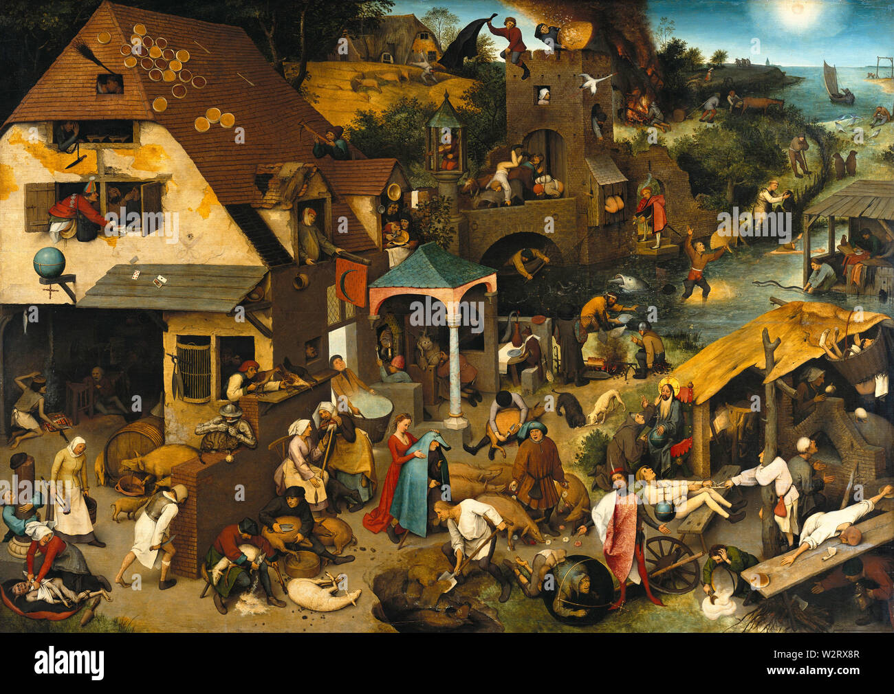 Dutch Proverbs (Netherlandish Proverbs) (1559) painting by Pieter Bruegel (Brueghel) the Elder (I) Very high quality and resolution image Stock Photo