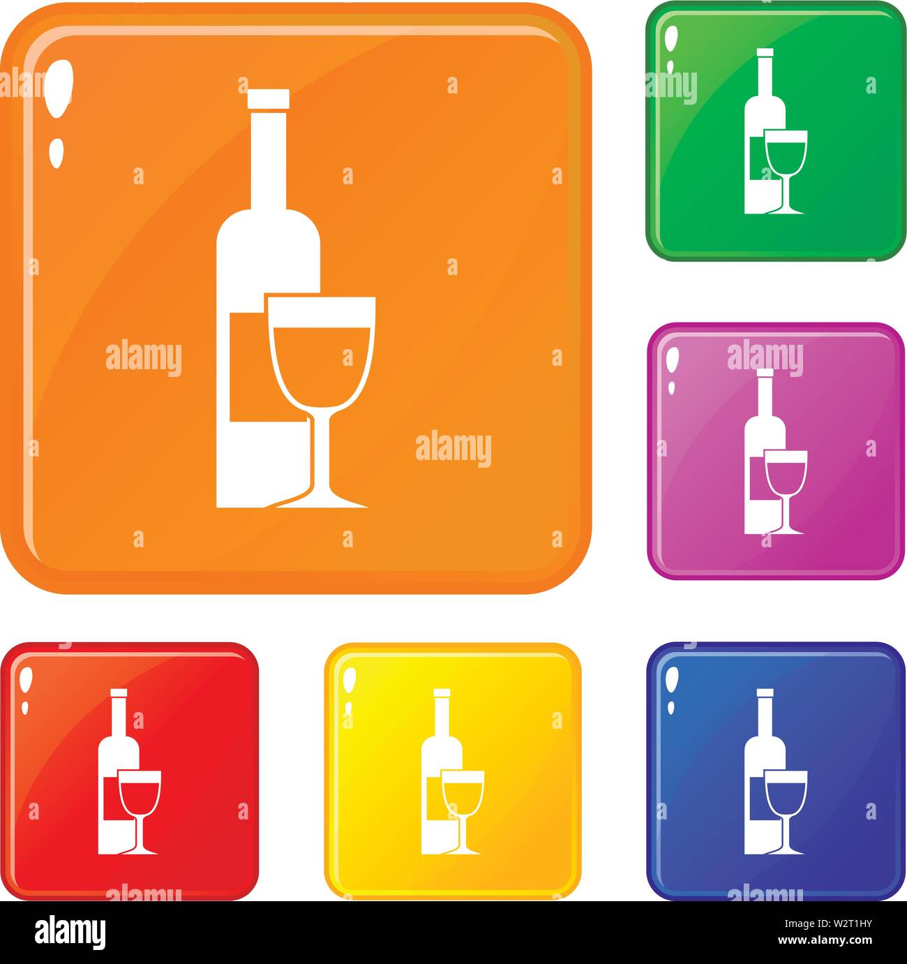 Wine bottle and glass icons set vector color Stock Vector Image & Art ...