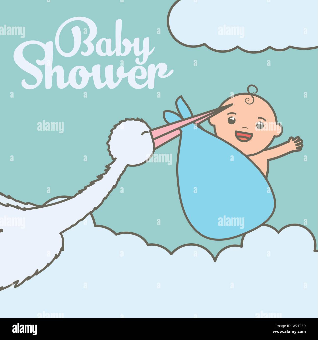 stork flying with cute baby boy in bag vector illustration design Stock ...