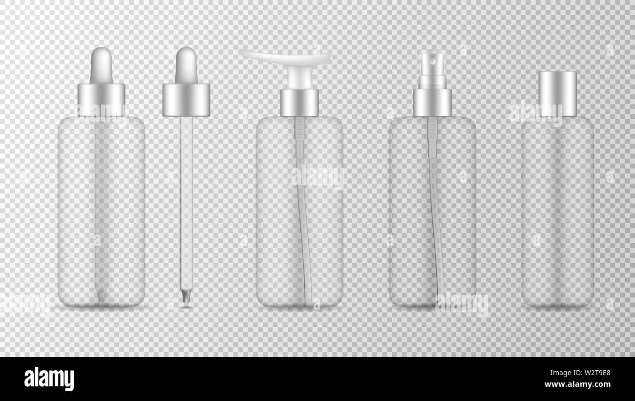 Set of tubes template for cosmetics, cream or medical ointment. Realistic vector mockup isolated on transparent background. Clear plastic and frosted Stock Vector