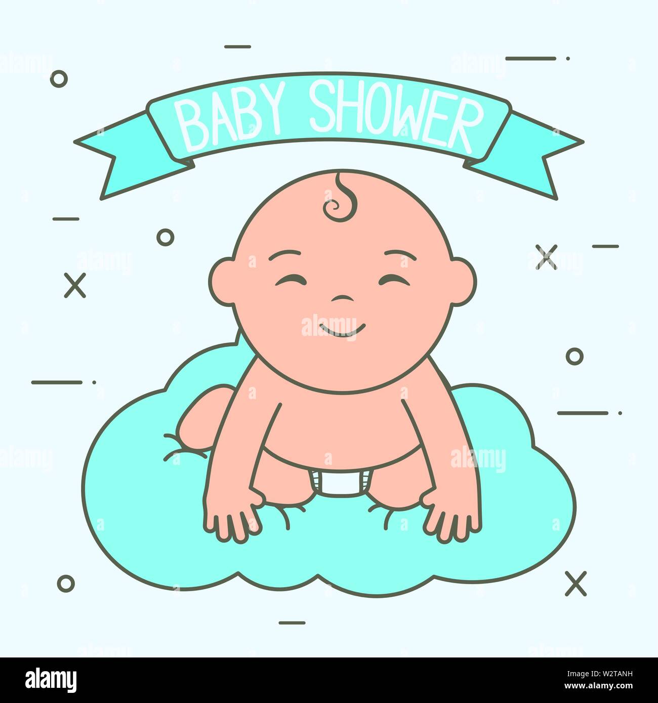 cute little baby boy floating in cloud vector illustration design Stock ...