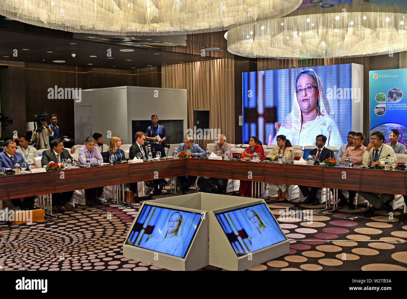 (190710) -- DHAKA, July 10, 2019 (Xinhua) -- Photo taken on July 10, 2019 shows a session of the Dhaka Meeting of the Global Commission on Adaptation (GCA) in Dhaka, Bangladesh. Bangladeshi Prime Minister Sheikh Hasina on Wednesday called upon all for further efforts to raise awareness among global leaders about climate change. She made the plea while inaugurating a two-day meeting of the Global Commission on Adaptation in the capital Dhaka. (Str/Xinhua) Stock Photo