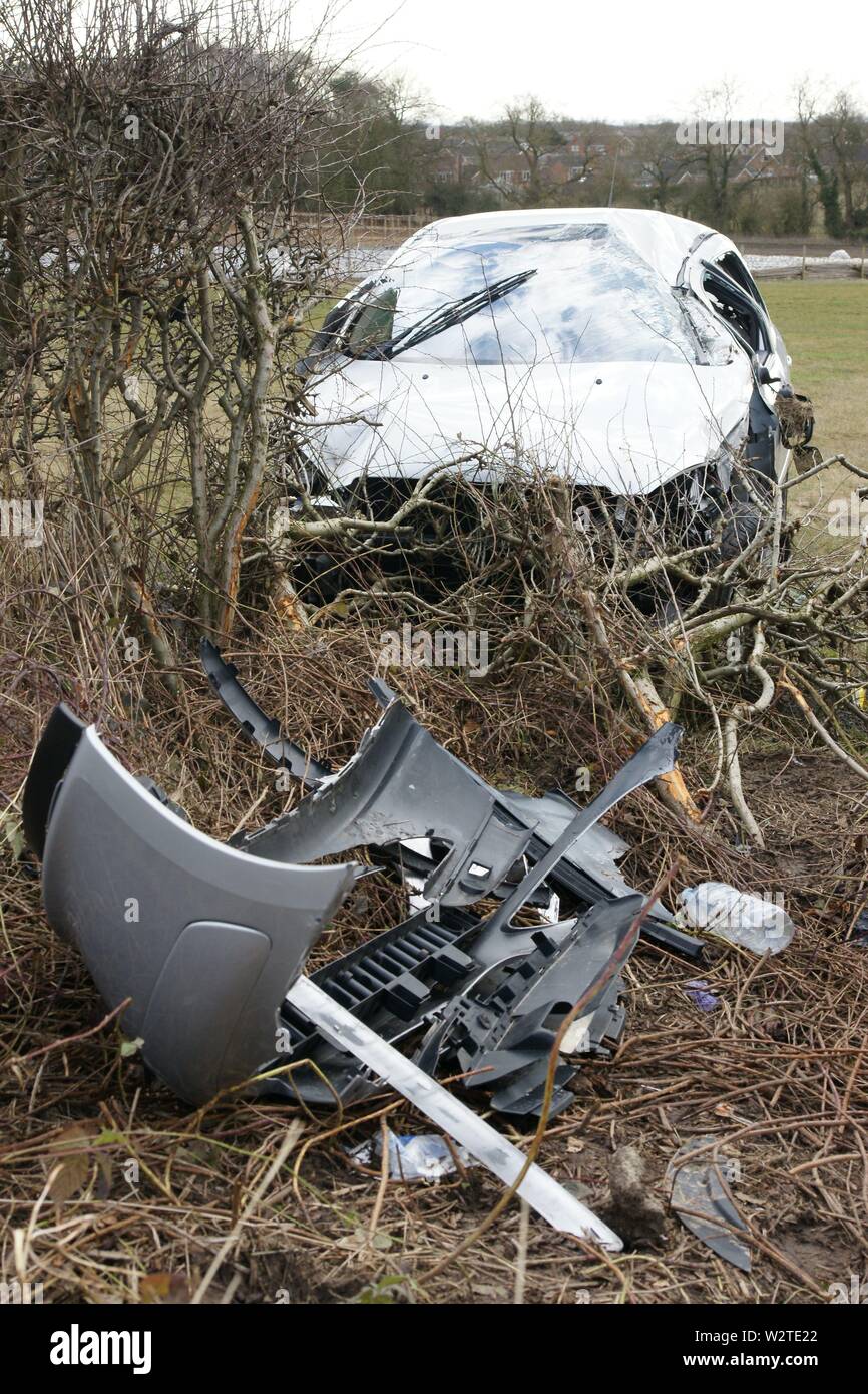 High speed car crash Stock Photo