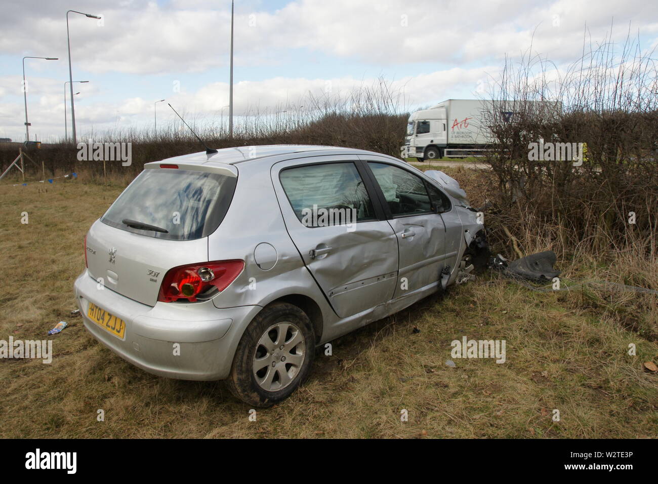 High speed car crash Stock Photo
