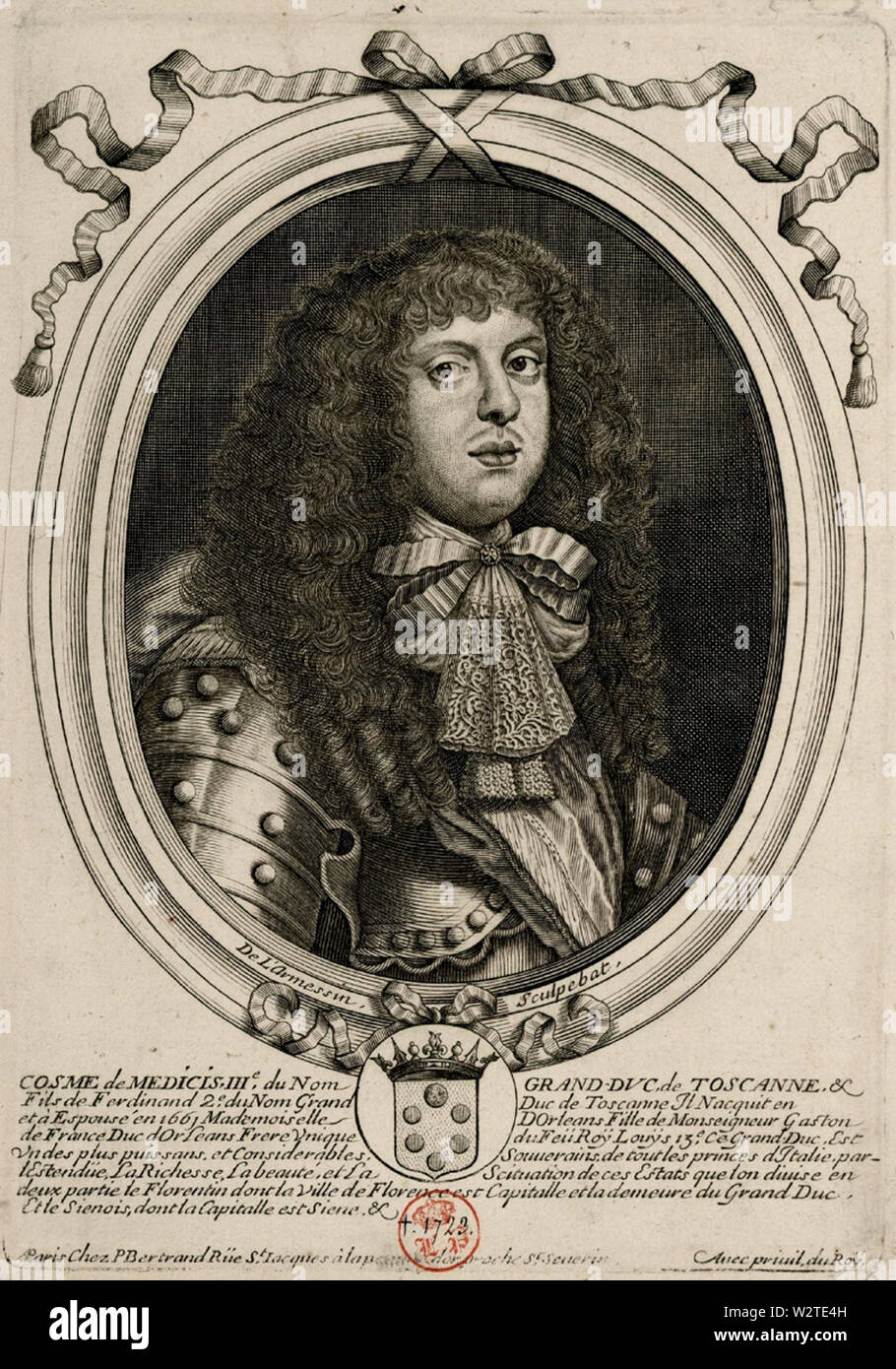 Drawing of Grand Duke Cosimo III of Tuscany of the House of Medici Stock Photo