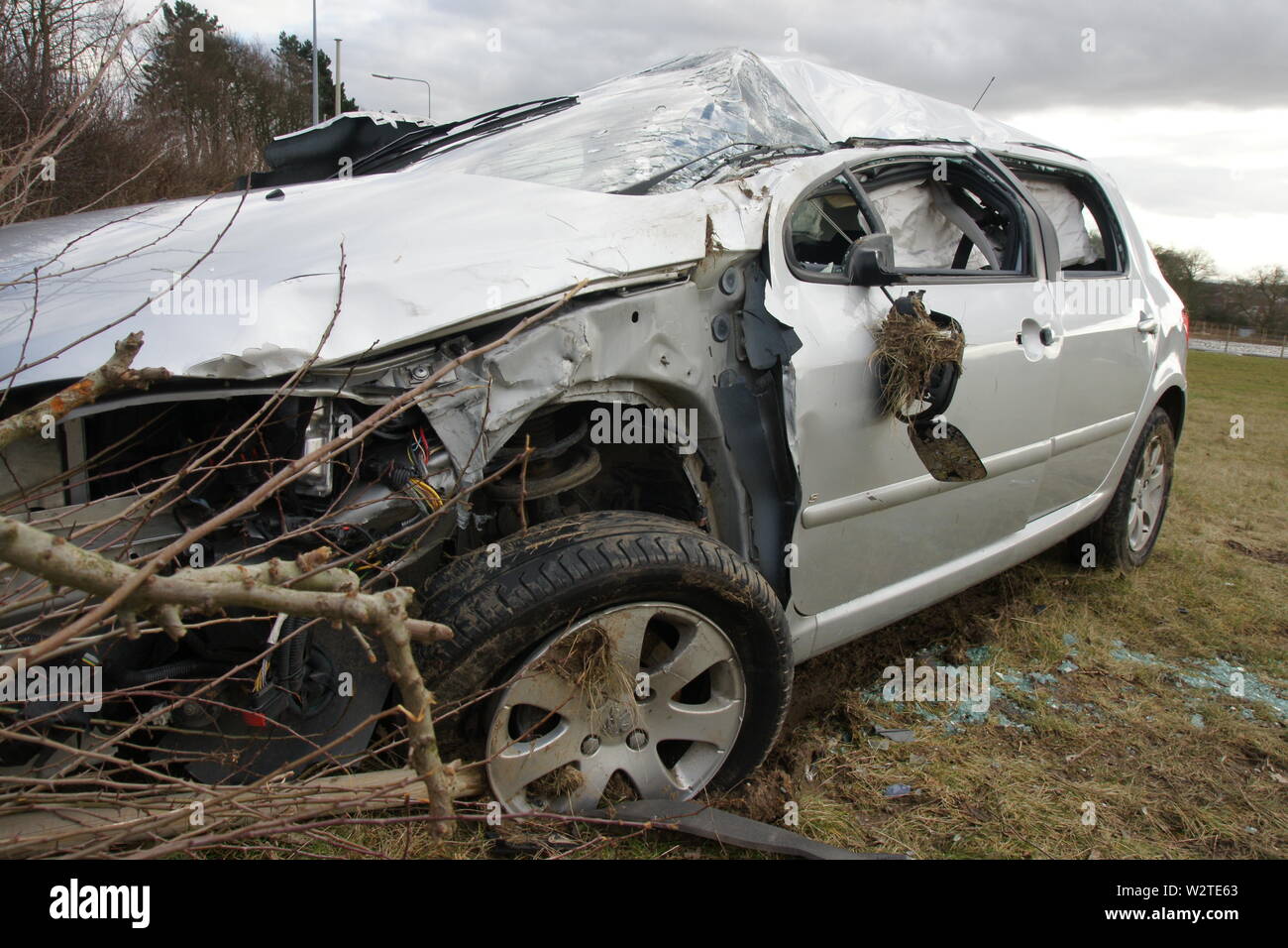 car crash wreckage Stock Photo