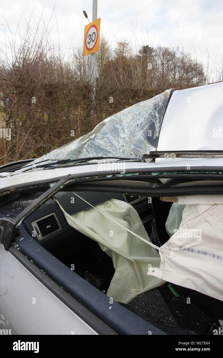 High speed car crash Stock Photo