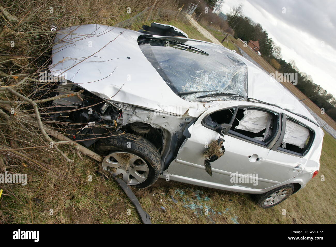 car crash wreckage Stock Photo