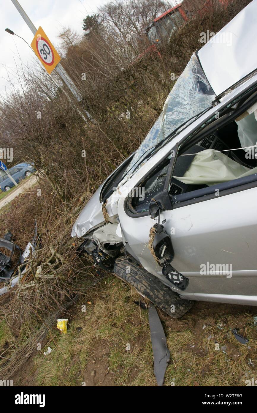 drunk driver, lost control of car Stock Photo