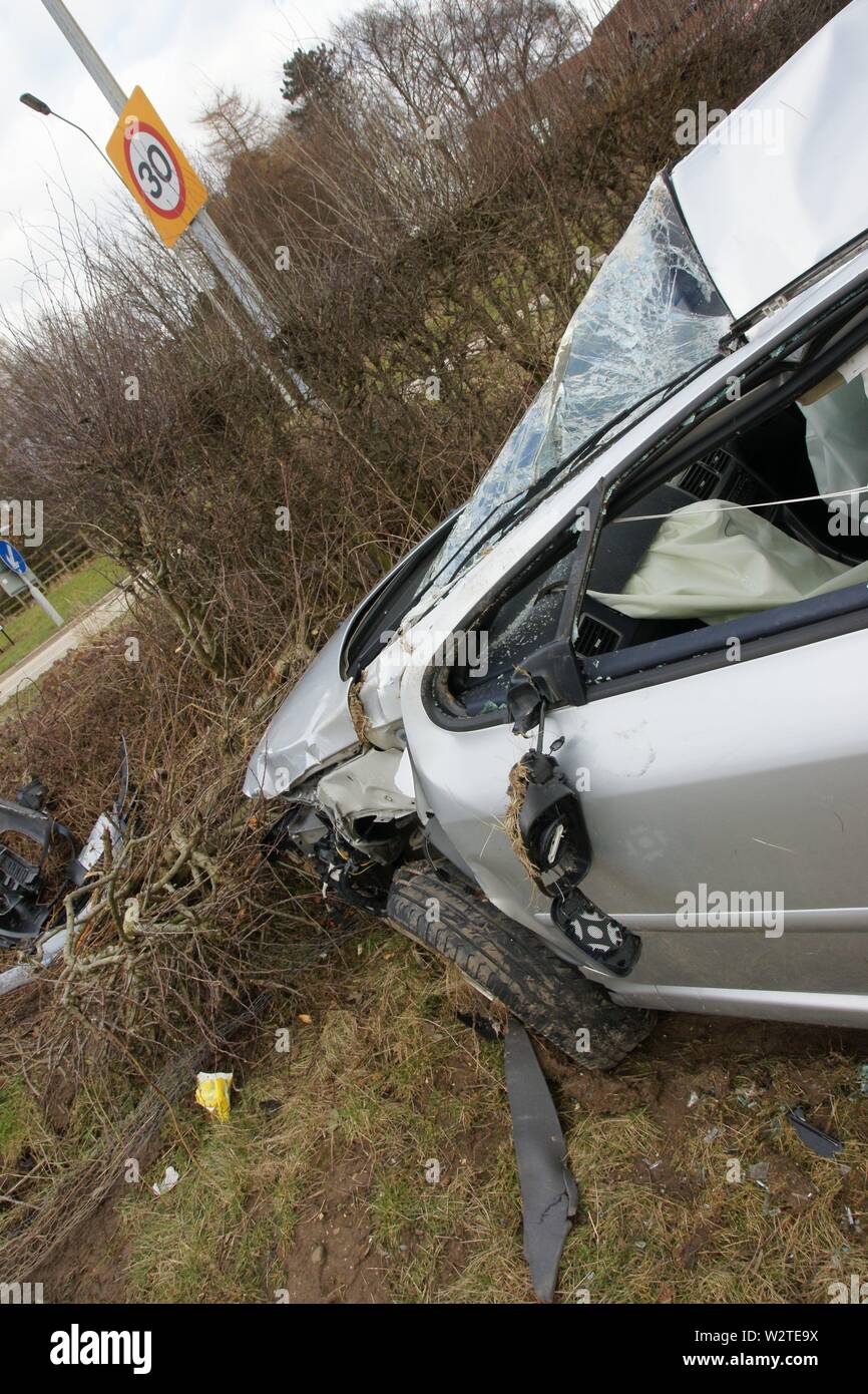 car crash wreckage Stock Photo