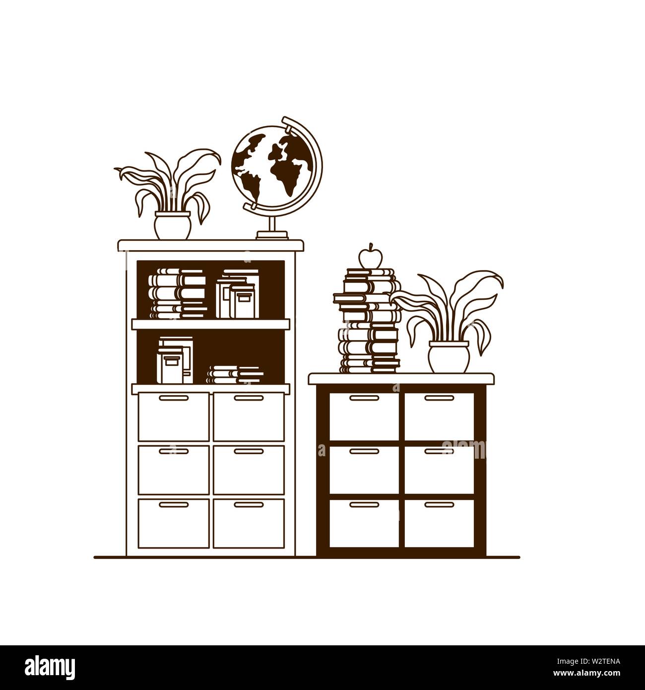 silhouette of bookshelf with school books Stock Vector Image & Art Alamy