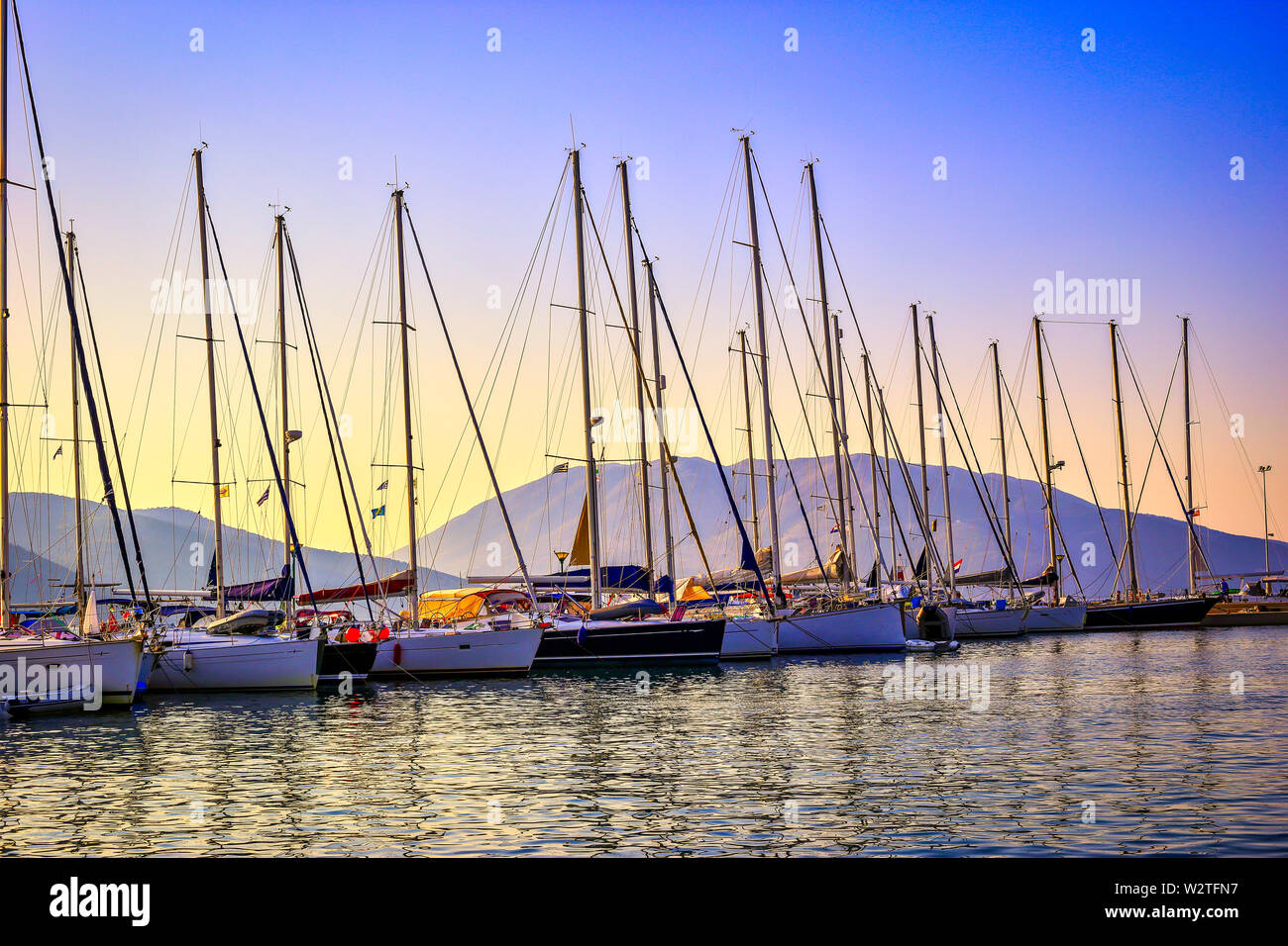 Amazing view of port of Sami village in the sunset, Kefalonia island ...