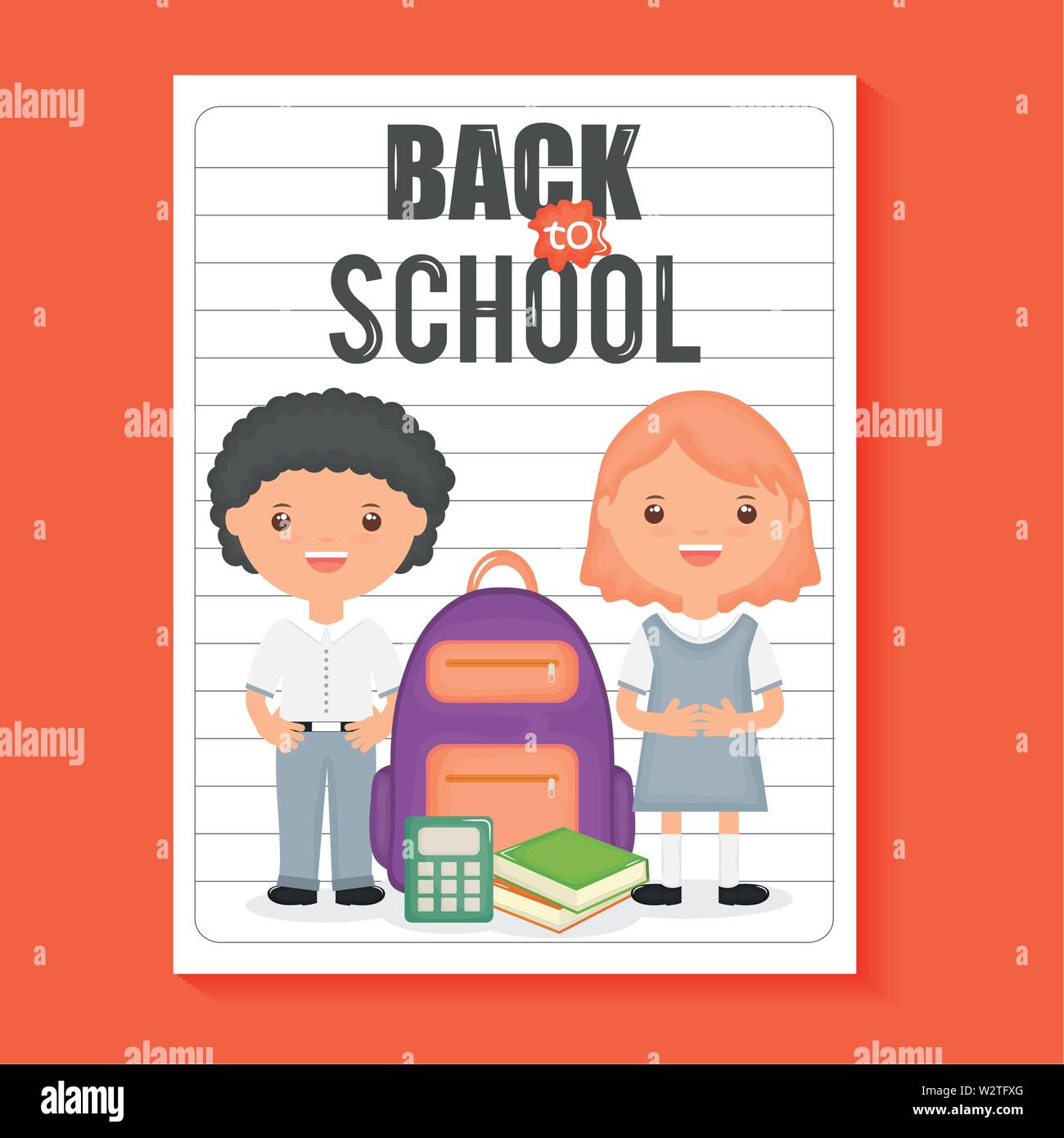 cute little students girls with schoolbag and supplies vector