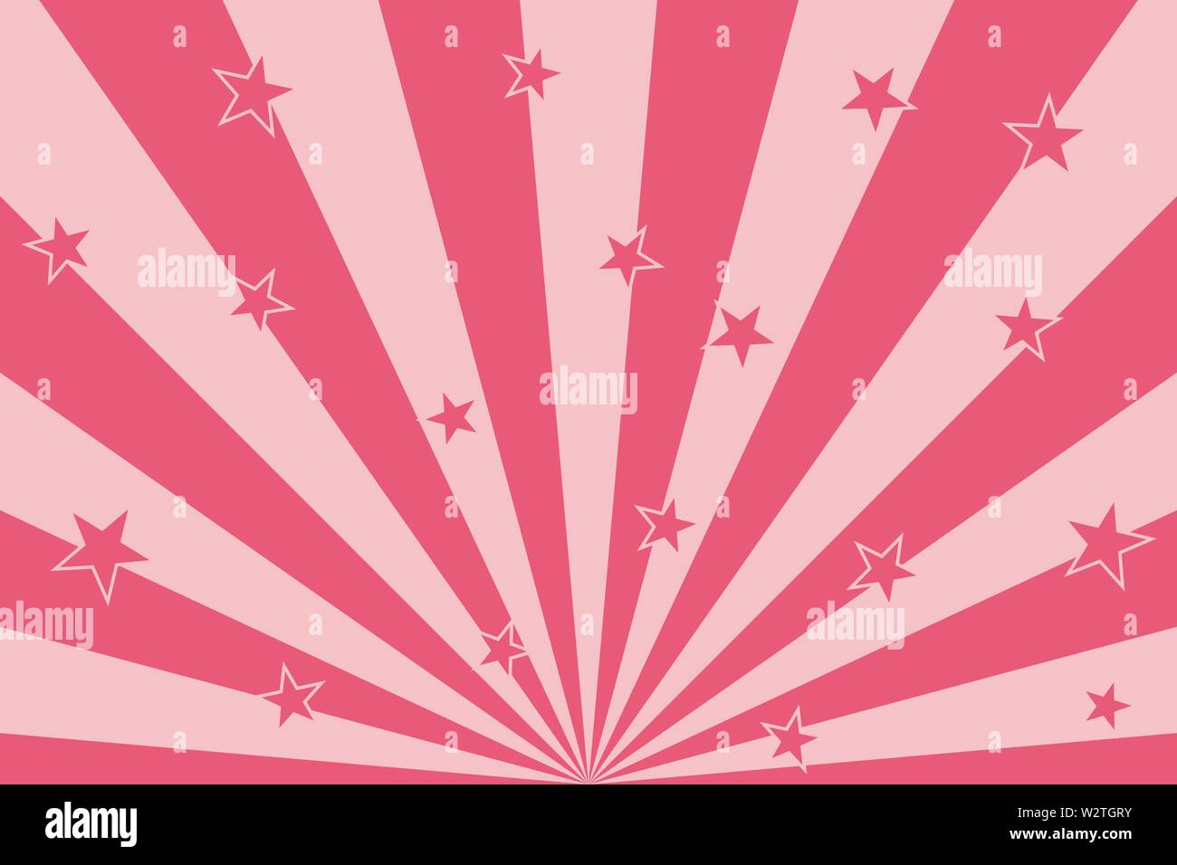 Pink stars with rays abstract vector illustration radial lines background Stock Vector