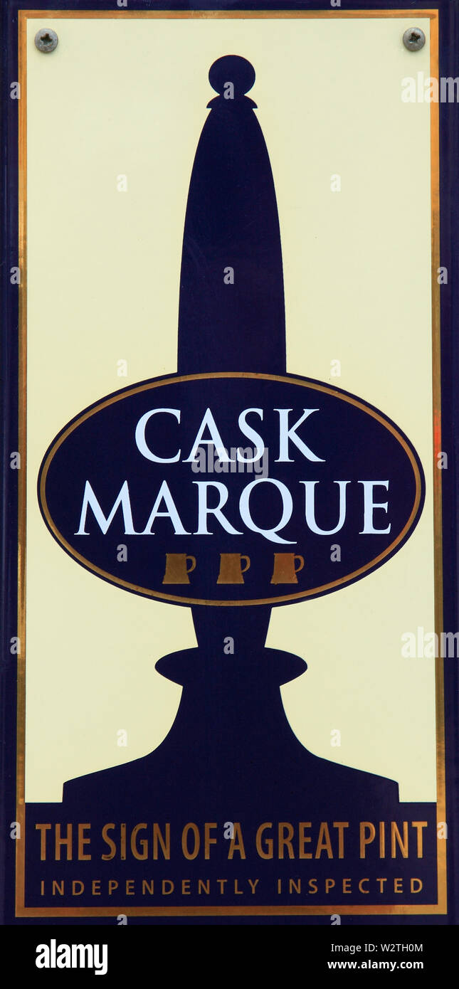 Cask Marque sign, 3 stars, pub, beer rating, cask ale, condition, assessment, real ales, Ancient Mariner pub, Old Hunstanton, Norfolk, England, UK Stock Photo