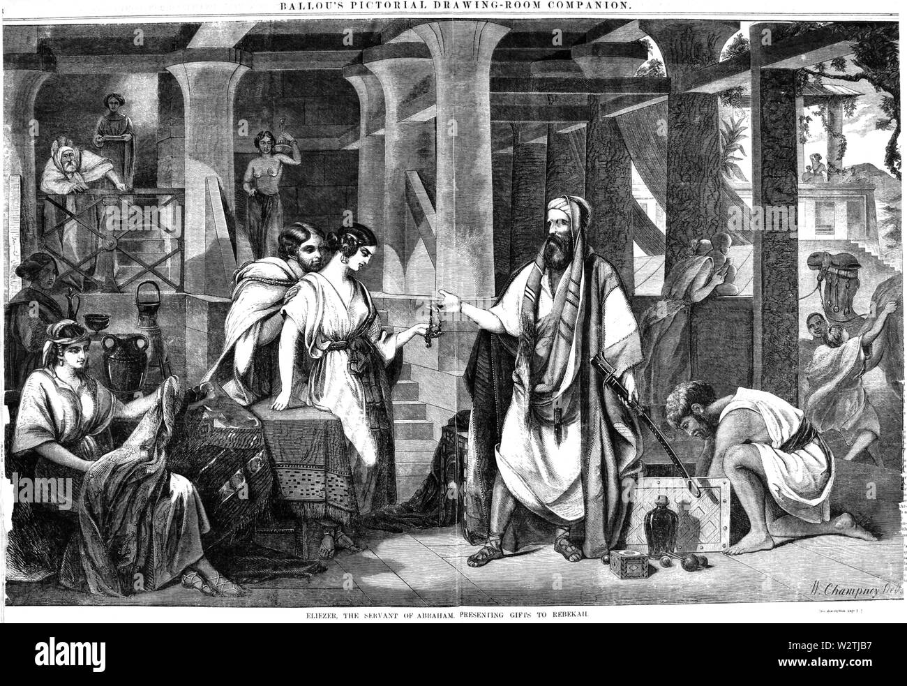 Eliezer, the Servant of Abraham, Presenting Gifts to Rebekah Stock Photo