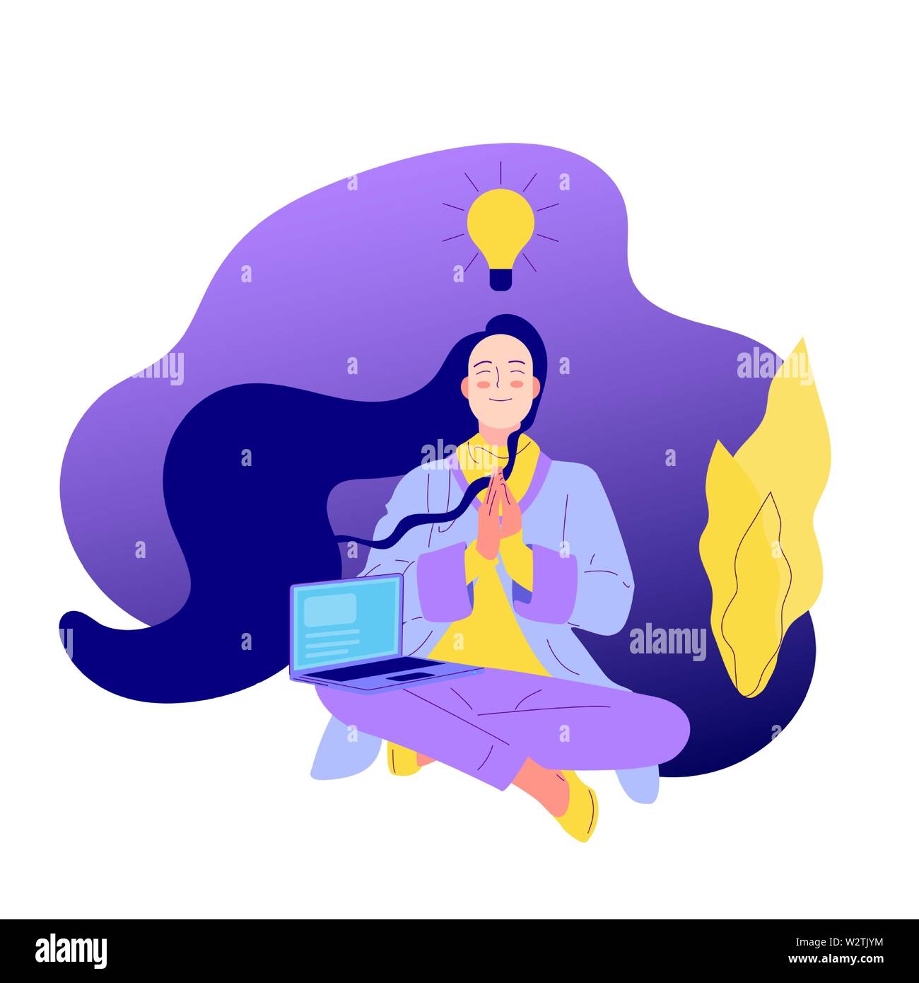 flat-style-girl-with-long-hair-sitting-crossed-legged-with-prayer
