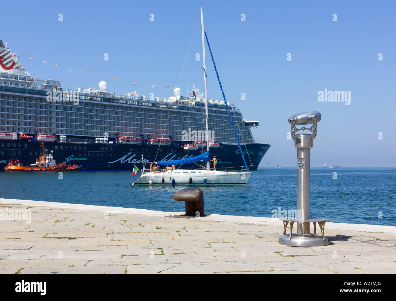 Trieste Italy June 16 2019 Sailboat In Front Of The