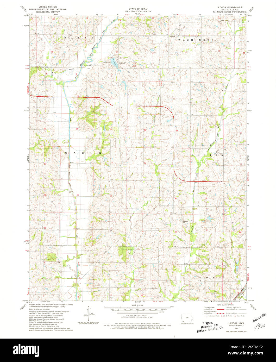 USGS TOPO Maps Iowa IA Ladoga 174955 1980 24000 Restoration Stock Photo
