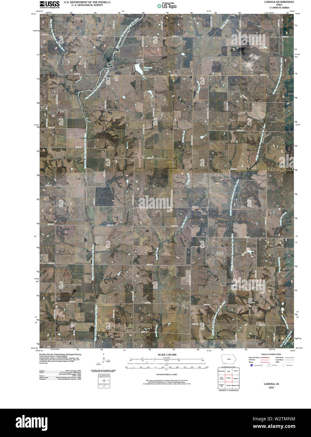 USGS TOPO Maps Iowa IA Ladoga 20100422 TM Restoration Stock Photo