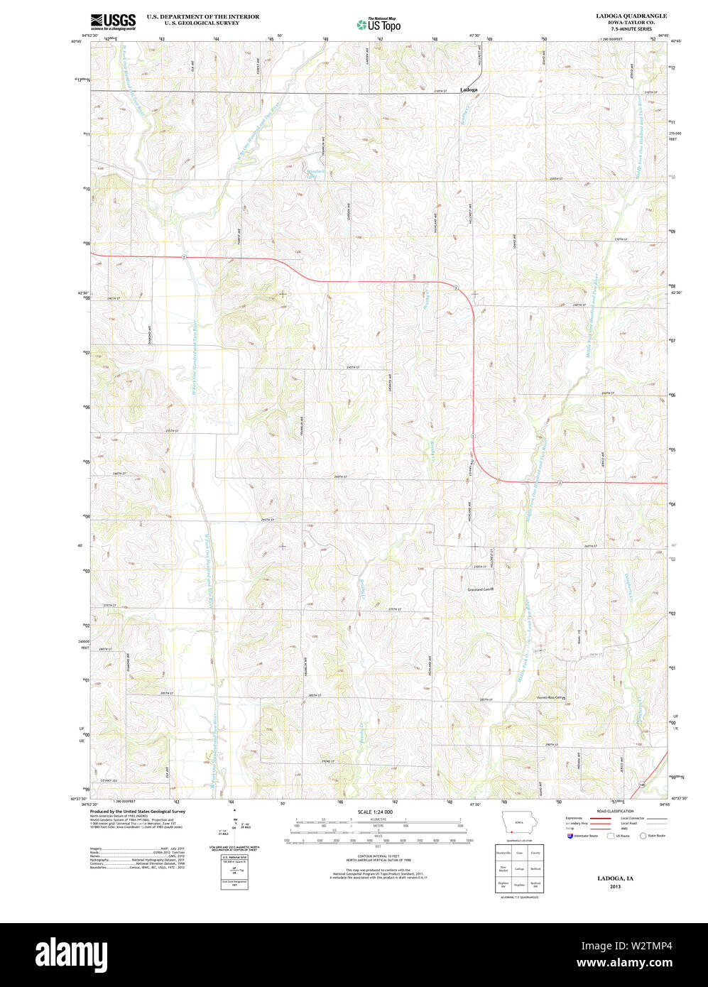 USGS TOPO Maps Iowa IA Ladoga 20130402 TM Restoration Stock Photo
