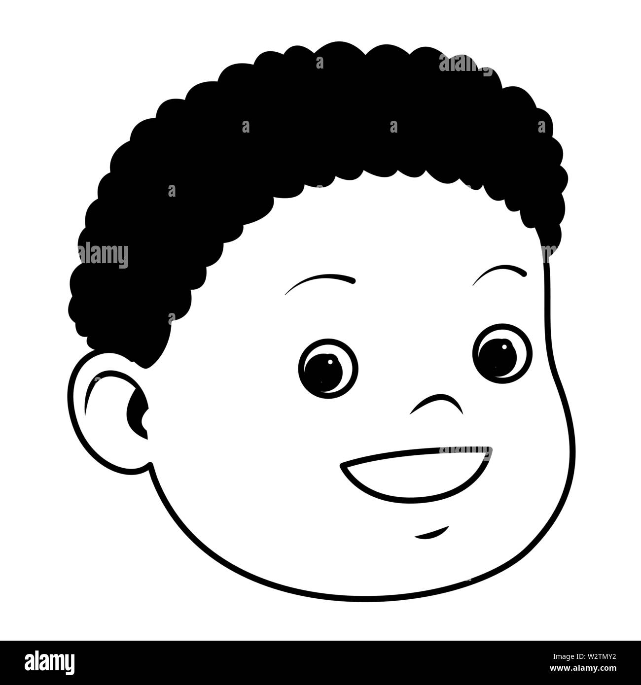 Cute little boy smiling face in black and white Stock Vector
