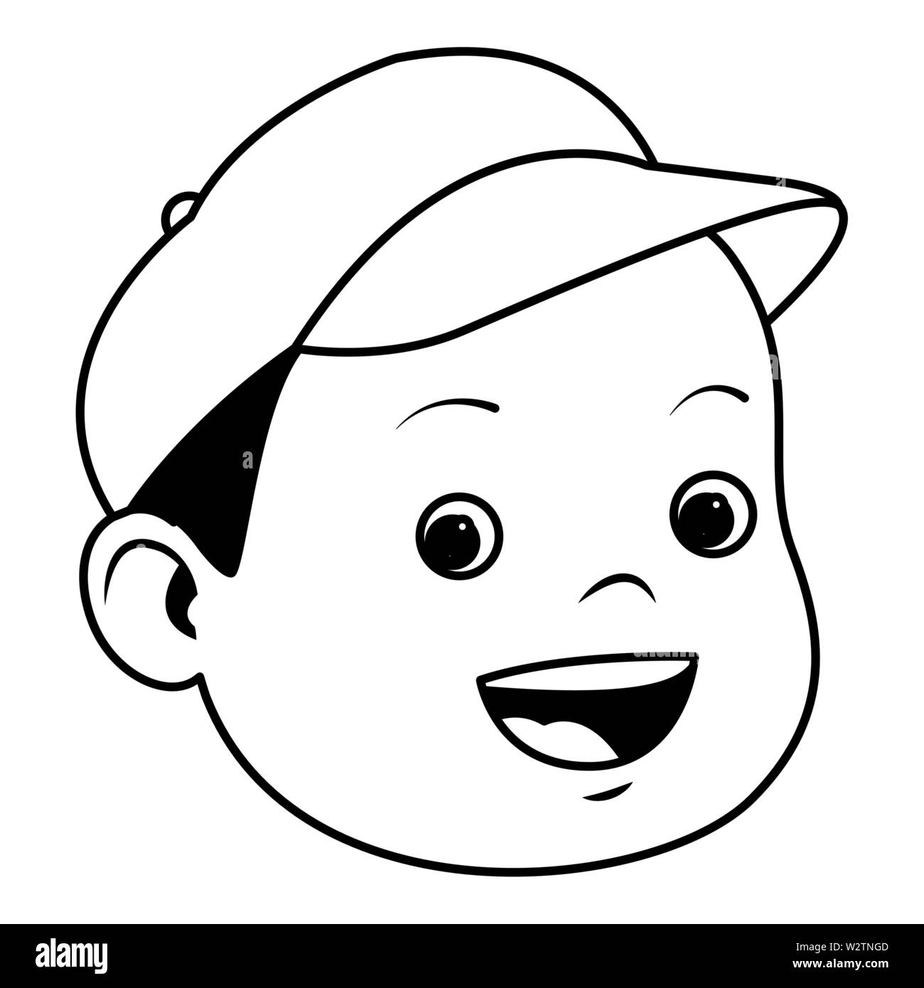 Cute little boy smiling face in black and white Stock Vector Image