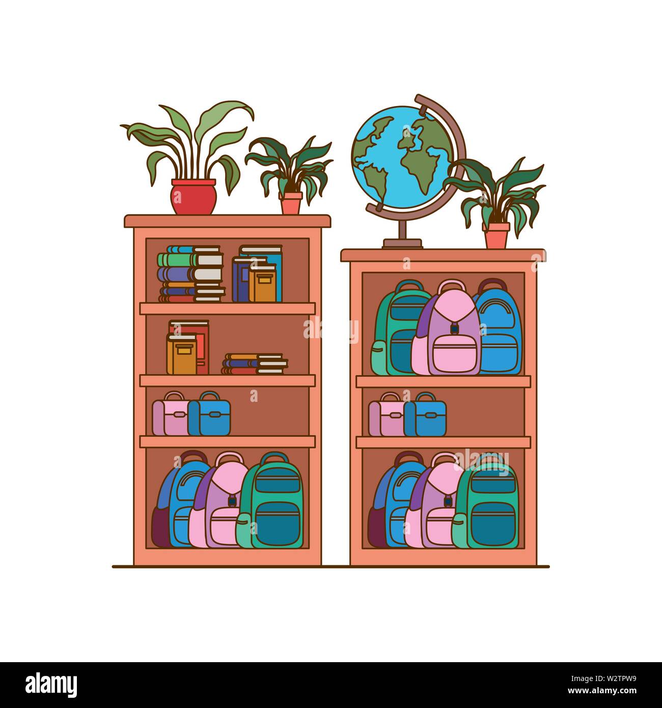 Bookshelf With School Books Vector Illustrator Stock Vector Art