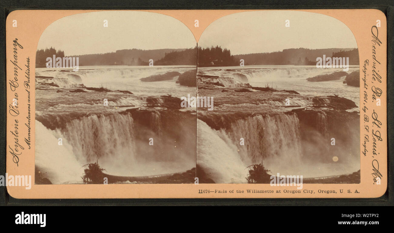 Falls of the Willamette at Oregon City, Oregon, USA, by Keystone View Company Stock Photo
