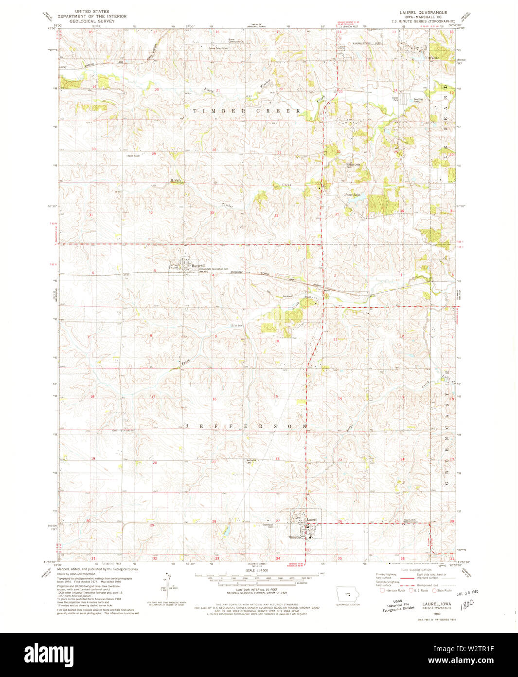 USGS TOPO Maps Iowa IA Laurel 174979 1980 24000 Restoration Stock Photo