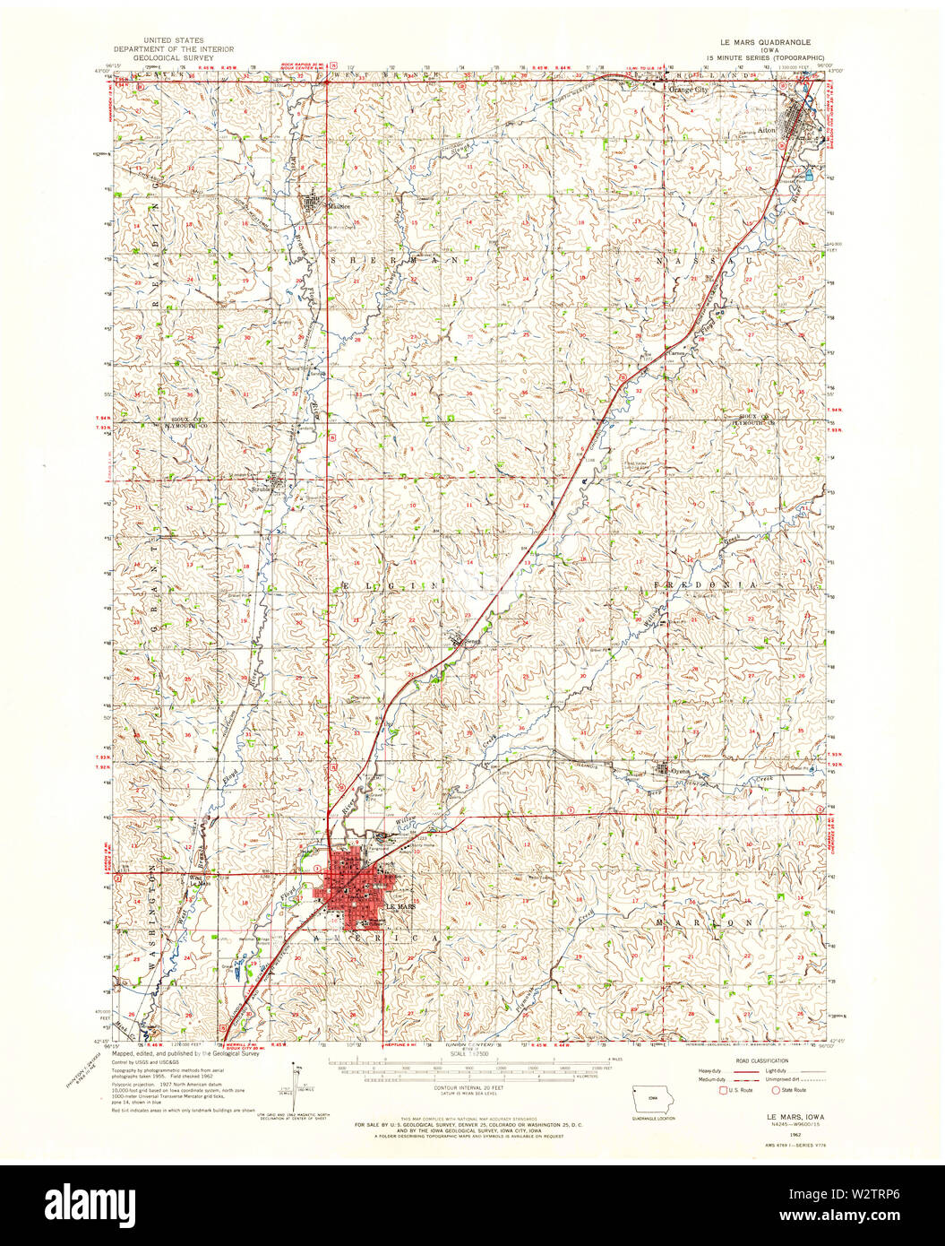 Usgs Topo Maps Iowa Ia Le Mars 174985 1962 62500 Restoration Stock